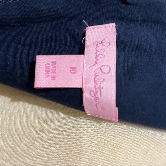 Lilly Pulitzer Essme shift lined Navy Midi Dress with gold Details Sz.10 - Picture 10 of 14